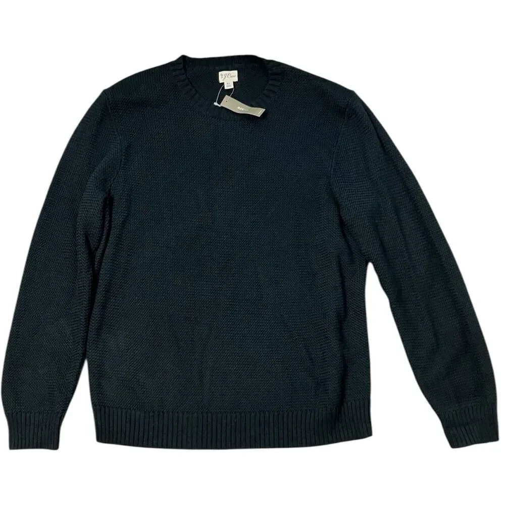 J Crew‎ Mens XXL Black Premium Basket-stitch Cotton Crewneck Sweater - Picture 3 of 11